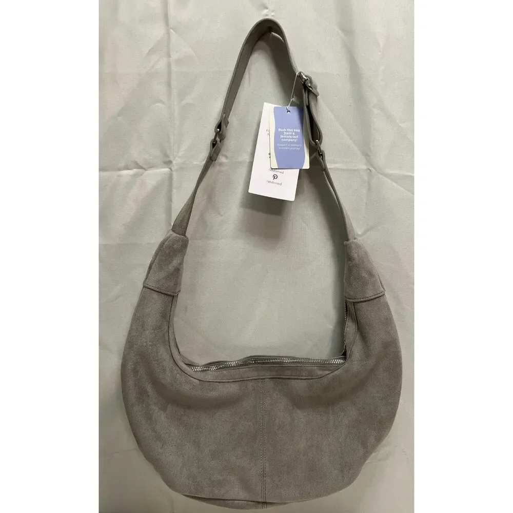 NWT ah.dorned grey vegan suede hobo bag